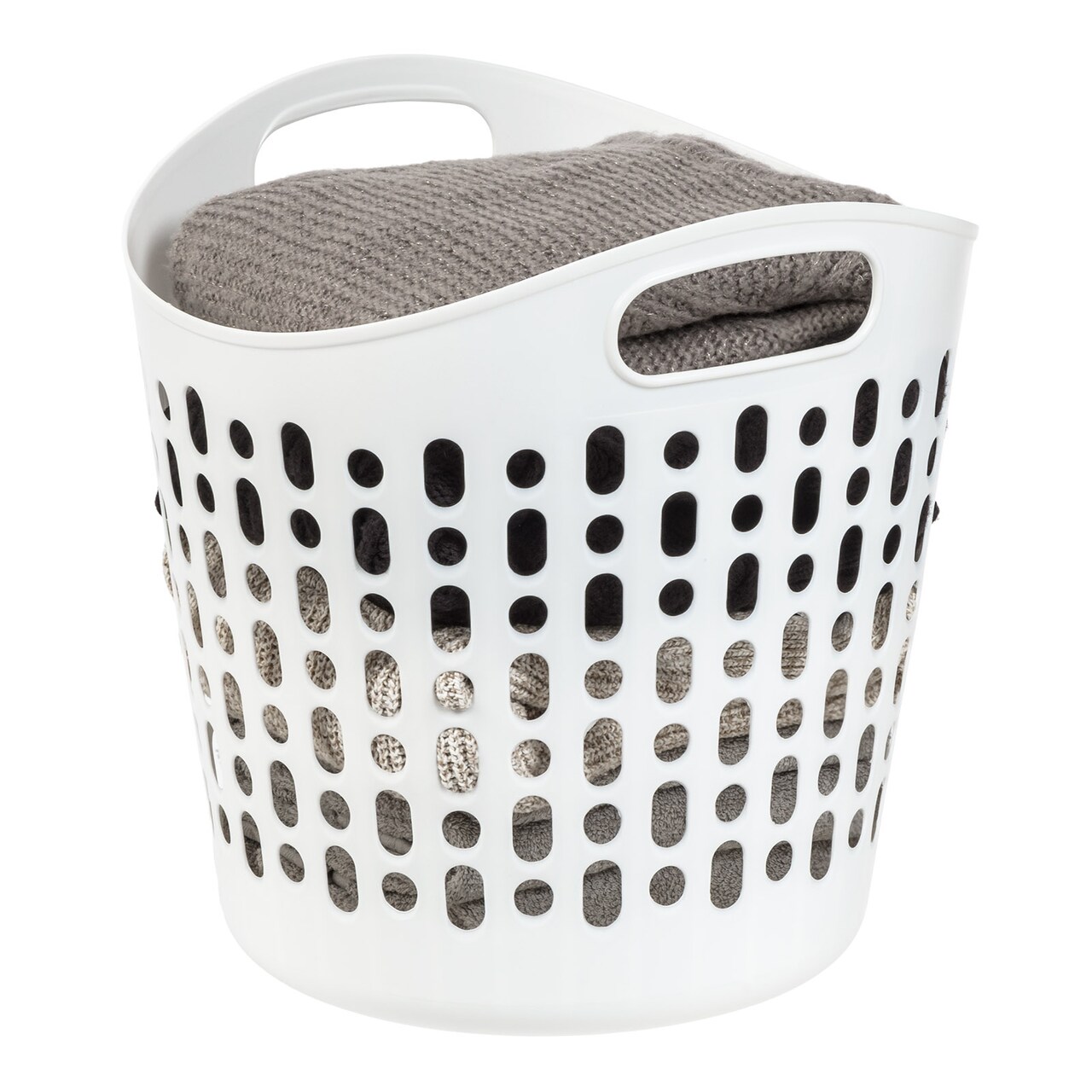 IRIS USA Laundry Basket Durable and Flexible, Portable Round Bin with Ventilation Holes for Closet Dorm, White
